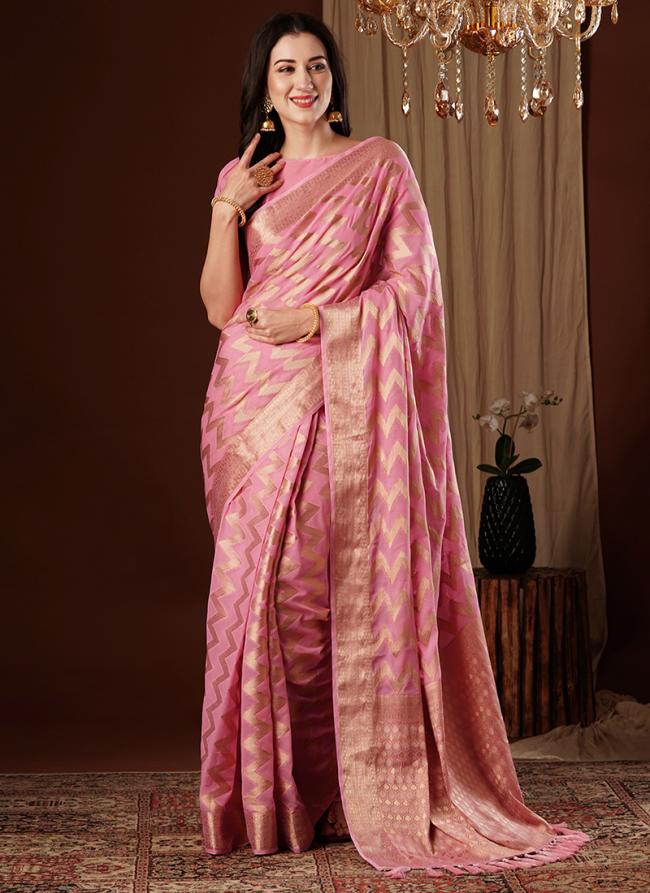 Pure Georgette Pink Festival Wear Weaving Saree